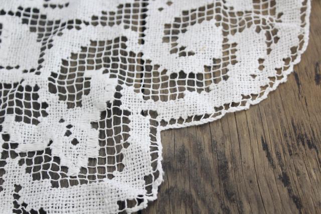 vintage net darning lace, large oval doily or mat, lamp table cover