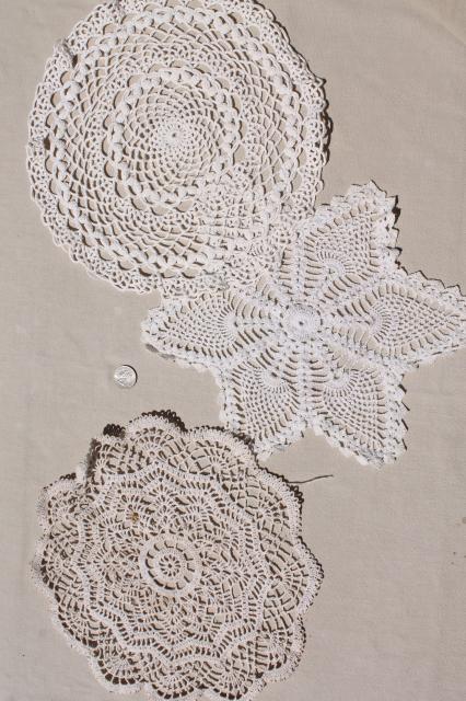 vintage & new cotton lace doilies in all sizes, cottage style crochet doily lot