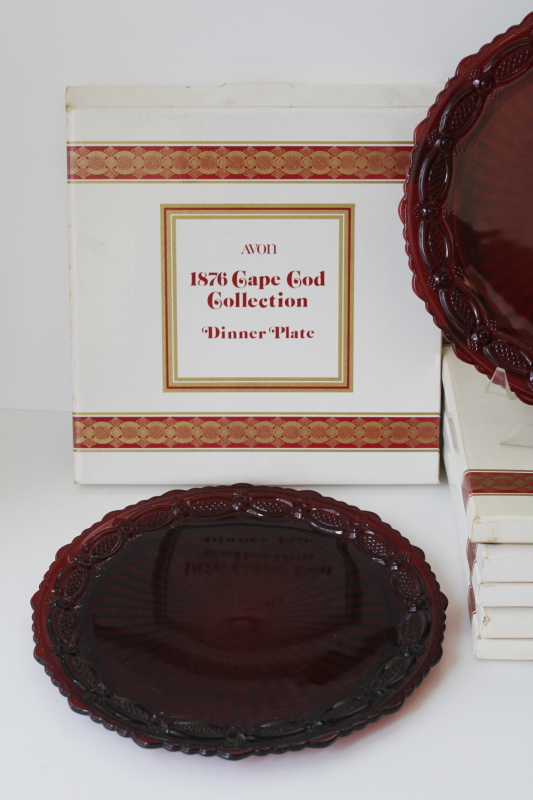 vintage new in box Avon Cape Cod ruby red glass dinner plates set of 6