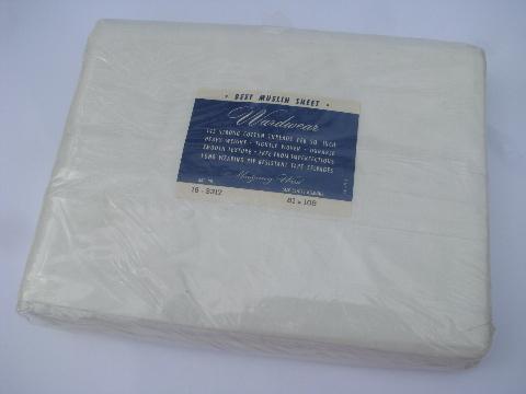 vintage new in package cotton bed linens, pure white sheets, flat sheet lot