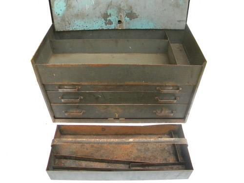 vintage old Craftsman mechanic / machinist toolbox or tool chest w/tray