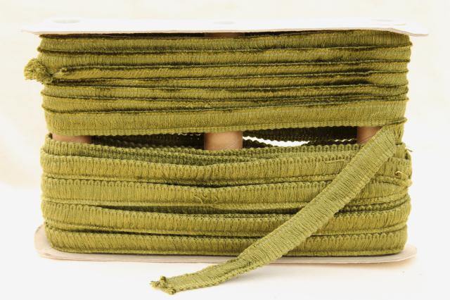 vintage olive green cotton / rayon lampshade or upholstery trim, new old stock bullion braid