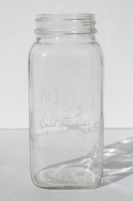 vintage one quart square clear glass Mason jar marked Made in Canada