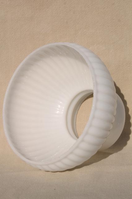vintage opaline milk glass lampshade, ribbed glass shade for mini lamp or student desk light