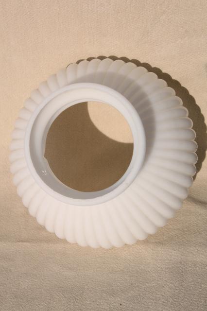vintage opaline milk glass lampshade, ribbed glass shade for mini lamp or student desk light