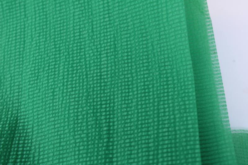 vintage organza fabric, sheer nylon crinkle plisse texture, kelly green solid color