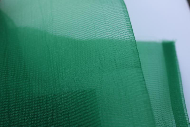 vintage organza fabric, sheer nylon crinkle plisse texture, kelly green solid color