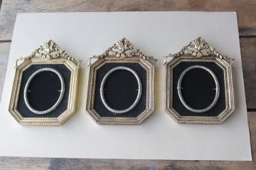 vintage ornate gold plastic / black velvet frames, picture frame trio for photos or prints