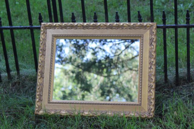 vintage ornate gold wood mirror, Italian Florentine style gilt finish rectangular frame