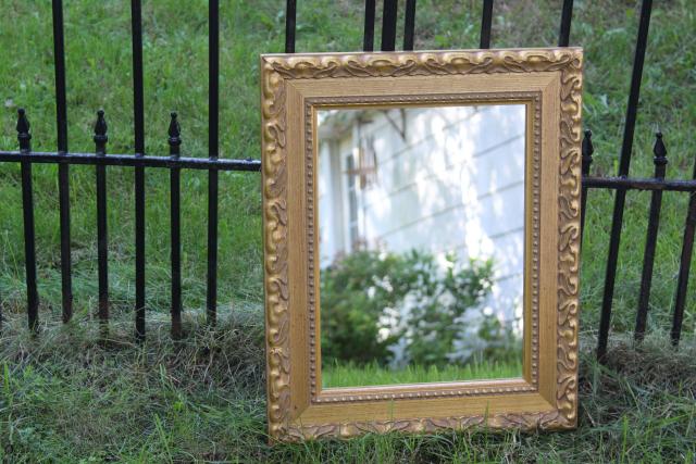 vintage ornate gold wood mirror, Italian Florentine style gilt finish rectangular frame