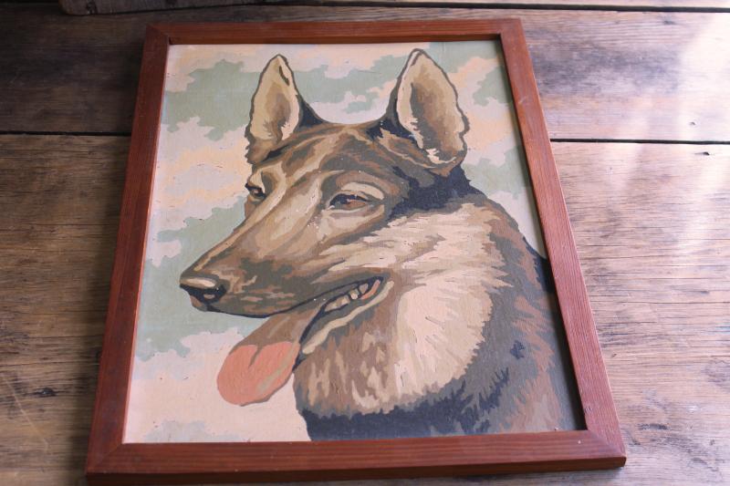 vintage paint by number painting, picture of German Shepherd dog, Rin Tin Tin?