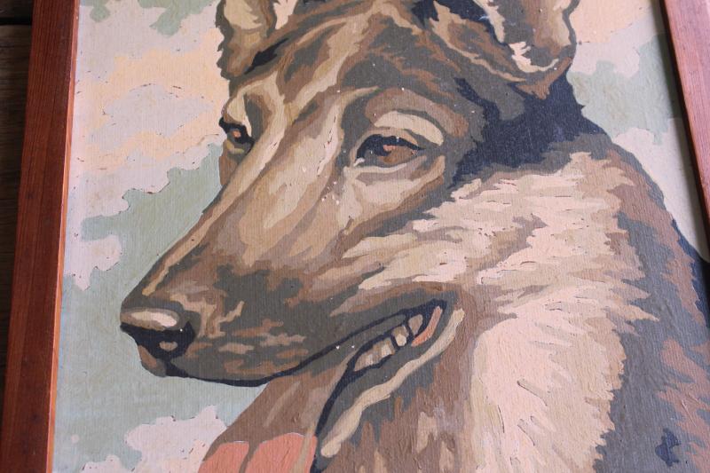 vintage paint by number painting, picture of German Shepherd dog, Rin Tin Tin?