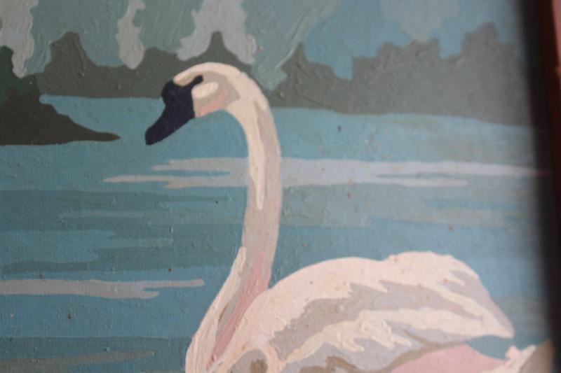vintage paint by number pictures, white egrets & swans w/ flowering trees, Everglades scenes?