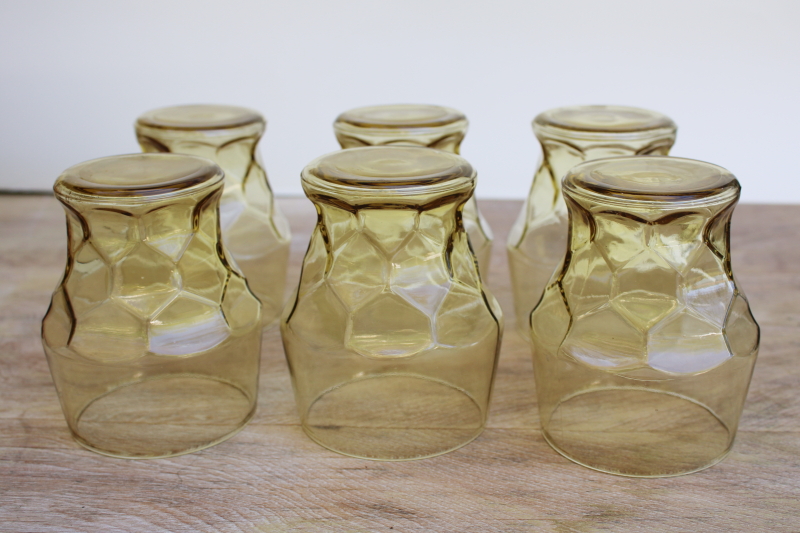 vintage pale yellow amber depression glass tumblers, georgian honeycomb pattern
