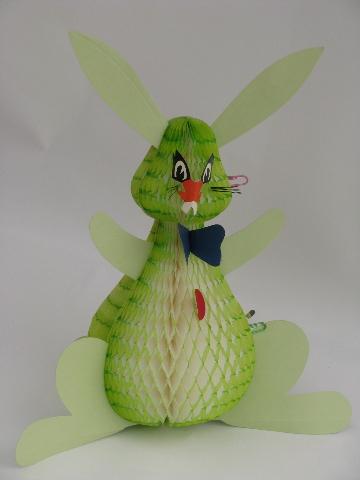 vintage paper Easter bunny decoration, honeycomb tissue marked Japan
