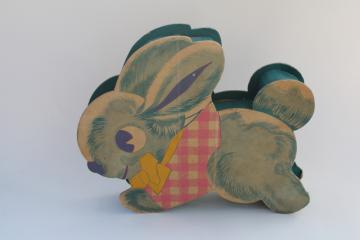 vintage paper Easter bunny rabbit die cut cardboard candy box, spring party decoration