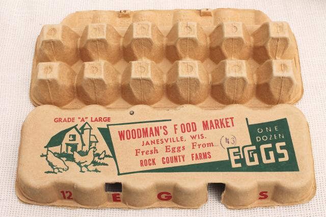 vintage paper egg cartons, Farm Fresh Eggs Woodman's Market Janesville Wisconsin