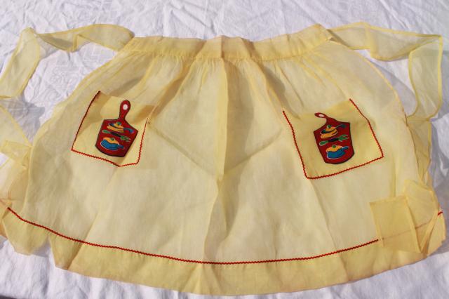 vintage party apron lot, retro hostess aprons in sheer organdy & pretty print cotton fabric
