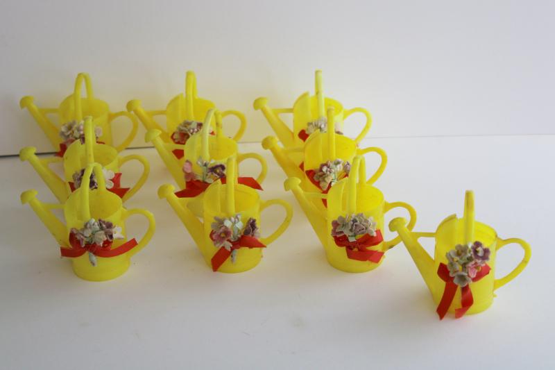 vintage party favors, cake topper decorations - hard plastic sprinkling cans w/ flowers