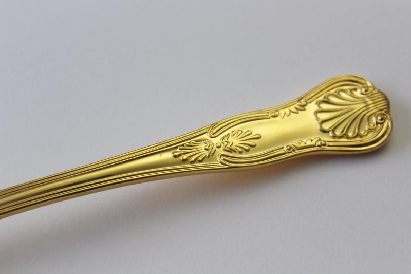vintage pasta server rake scoop spoon shape, gold electroplate shell pattern flatware