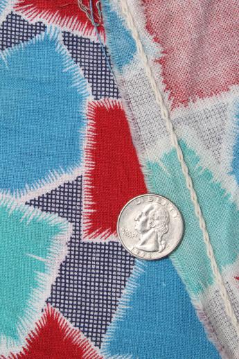 vintage patchwork print cotton feedsack fabric, sewn sack w/ original chain stitching 