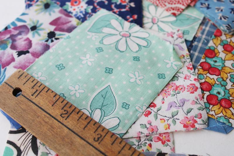 vintage patchwork quilt block pieces, 100 squares 3x3 cotton fabric colorful prints