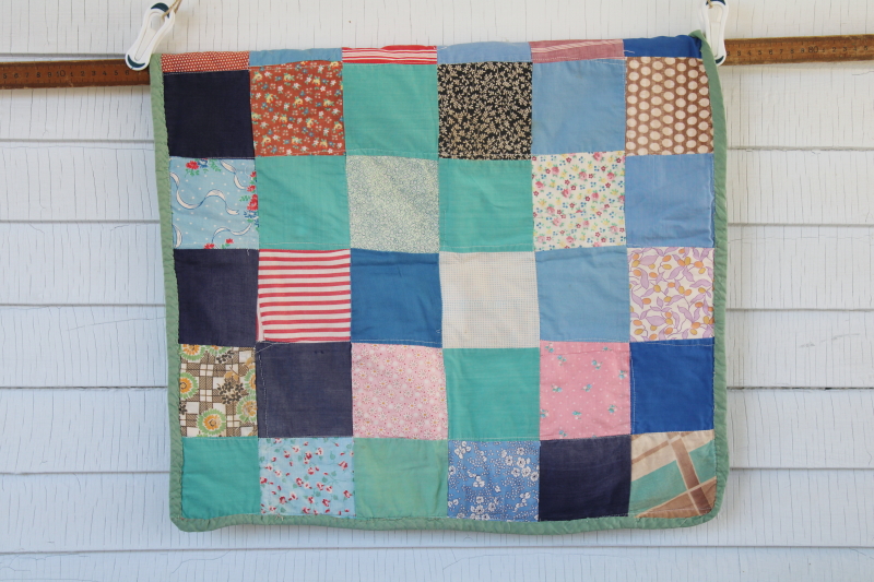 vintage patchwork quilt wall hanging or table mat, doll bed size quilt print cotton fabrics