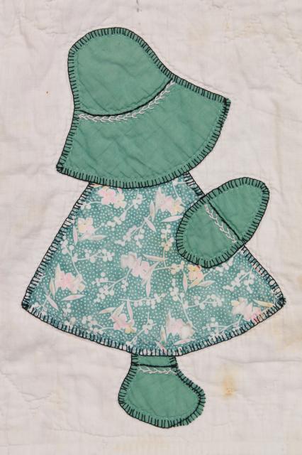 vintage patchwork quilts, shabby cutter quilt lot upcycle fabric sunbonnet girl & flower basket