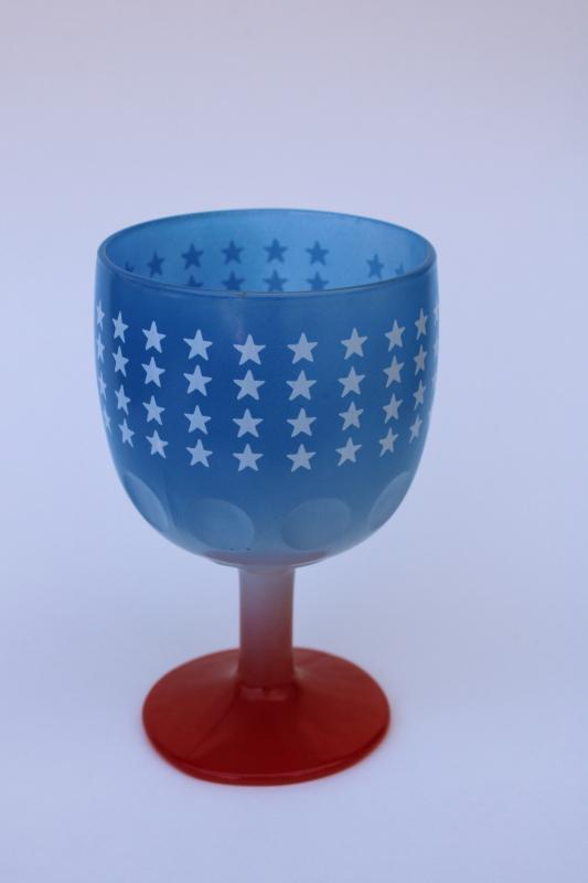 vintage patriotic décor, large glass goblet or vase, red white blue w/ stars