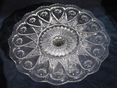vintage pattern glass cake stand pedestal plate, old early american ...