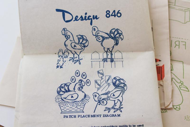vintage patterns for kitchen linens, days of the week towel embroidery transfers
