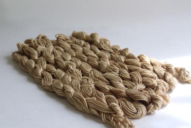 vintage pearl cotton twist embroidery thread, twisted hank floss skeins antique flax color