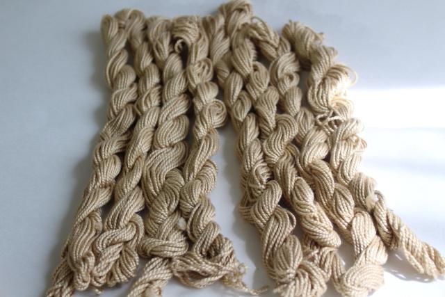 vintage pearl cotton twist embroidery thread, twisted hank floss skeins antique flax color