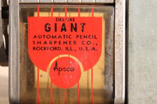 vintage pencil sharpener, metal hand crank Deluxe Giant Apsco sharpener