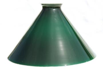 Vintage 7 7/8” Wide Emerald Green Glass Lamp Shade Pendant Light Dome Cone 3” 