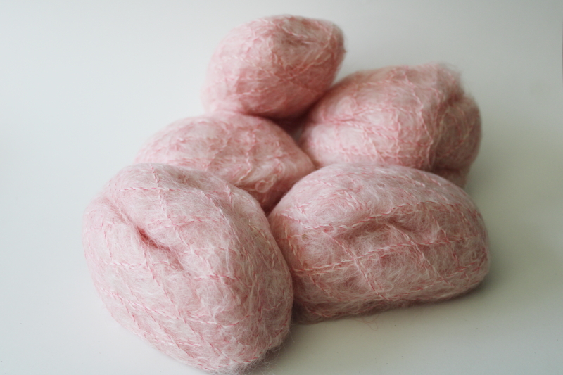 vintage peppermint pink fluffy mohair wool knitting yarn, 50s sweater