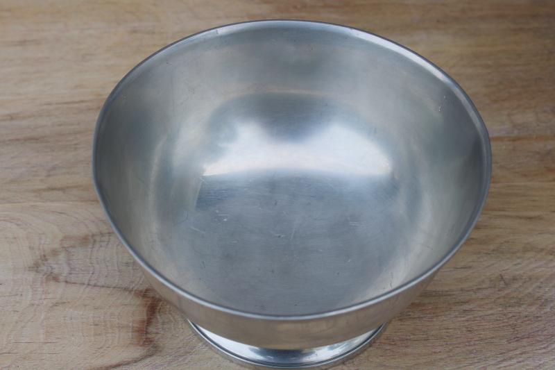 vintage pewter bowl w/ silvery patina, large Revere style bowl antique reproduction