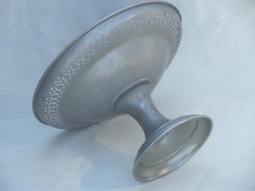 vintage pewter compote bowl, weathered dull silver metal centerpiece