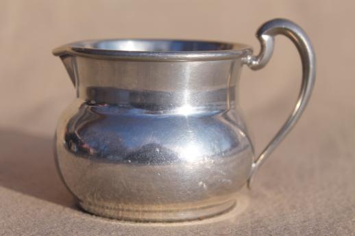 vintage pewter creamer & sugar set, colonial style cream pitcher & sugar bowl