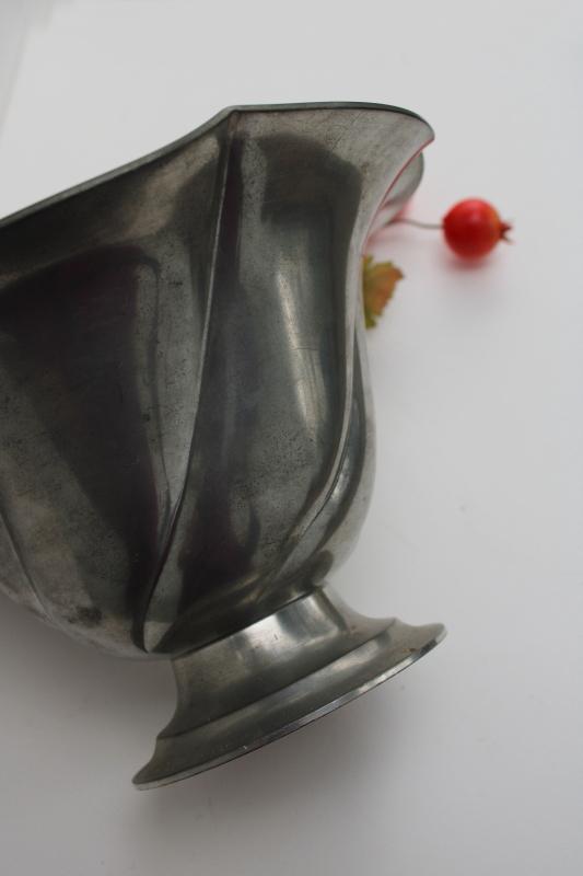 vintage pewter metal large bowl or vase, neutral rustic modern style centerpiece 