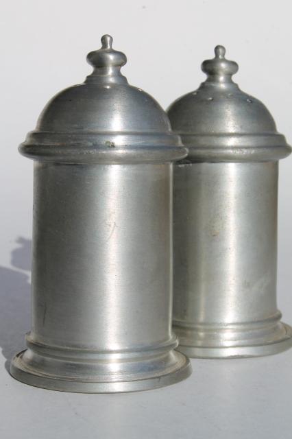 vintage pewter salt & pepper shakers set, antique colonial style pewter