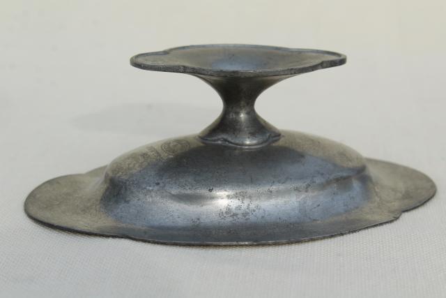 vintage pewter soapdish or tiny oval comport, zinc metal pedestal stand dish