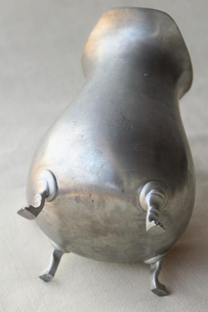 vintage pewter water pitcher, paw foot colonial style jug