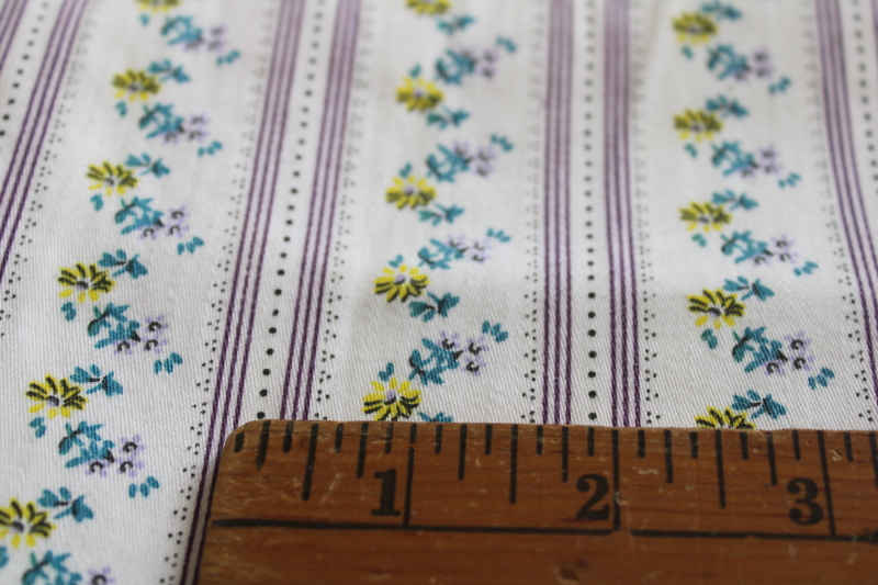 vintage pillow ticking fabric, soft sturdy cotton w/ floral stripe print
