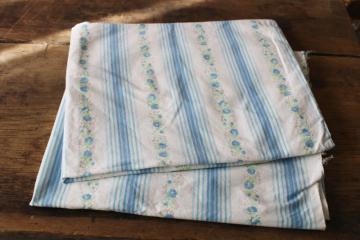 vintage pillowcases, soft washed cotton fabric w/ flowered stripe print blue  white