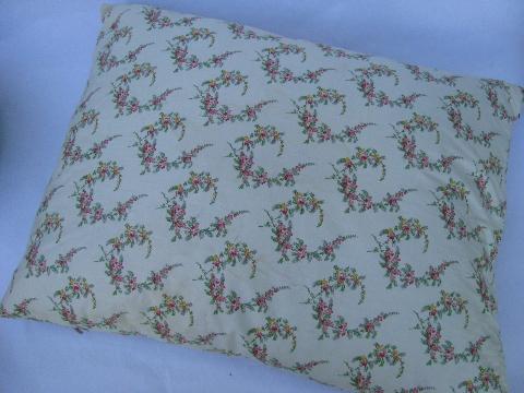 vintage pillows w/ flowered cotton fabric covers, old feather pillow