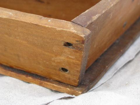 vintage pine wood table box / knife tray with handle, for knives, flatware