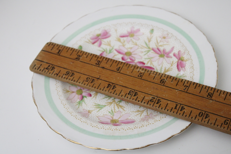 vintage pink and mint green cosmos floral English bone china plate, Tuscan backstamp