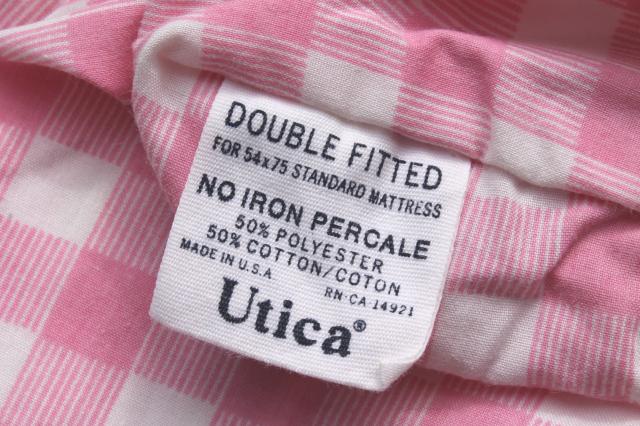 vintage pink checked gingham sheets, double bed full fitted, flat sheet, pillowcase