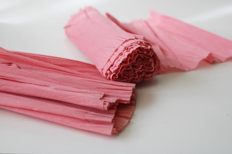 vintage pink crepe paper for party decor, wide streamers crimped edge craft  paper for flowers